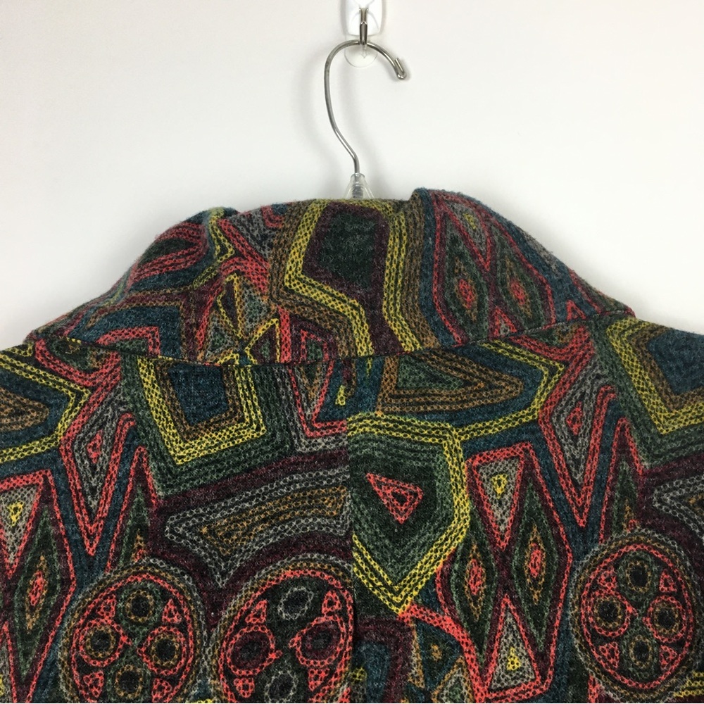 Damee Inc Mosaic Swing Coat Sz Medium Multicolor Pockets Lined Boho Artsy - Picture 8 of 14